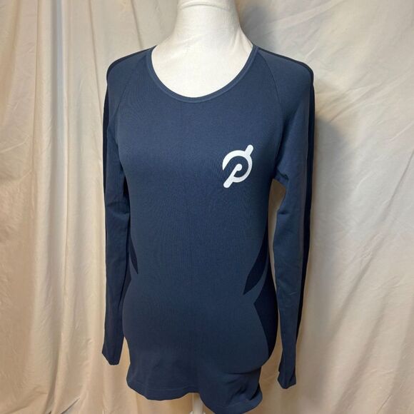 Peloton Blue Seamless Stretch Long Sleeve Athletic Top Womens Runner Biking - Picture 3 of 7